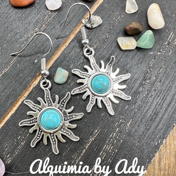 Alquimia by Ady Silver and Turquoise Sunburst Earrings - Picture 1 of 5